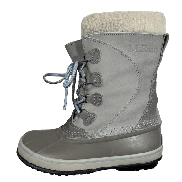 L.L. Bean lace up snow boot rain waterproof winter insulated gray blue rubber - Picture 1 of 12